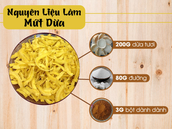 Cách làm mứt dừa màu vàng dành dành